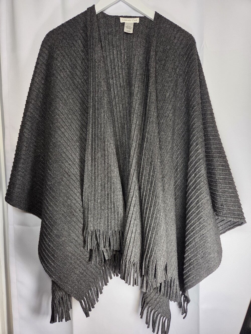 Coldwater Creek Gray Fringe Cape Poncho One Size